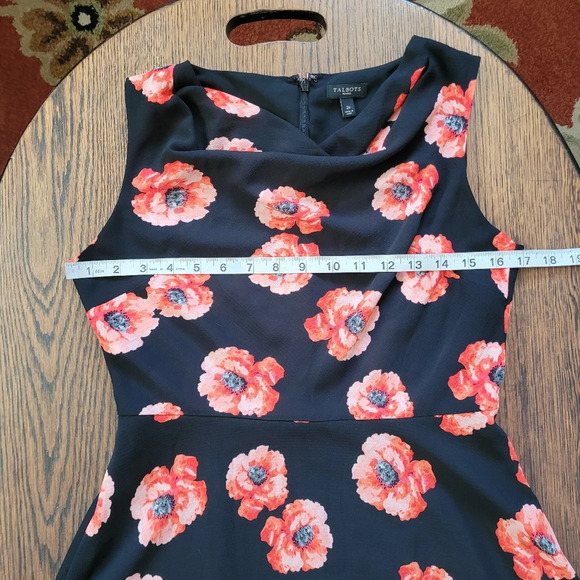 Talbots Black Coral Red Poppy Print Drape Neck Sleeveless Dress Size Women's 2P - Picture 6 of 10